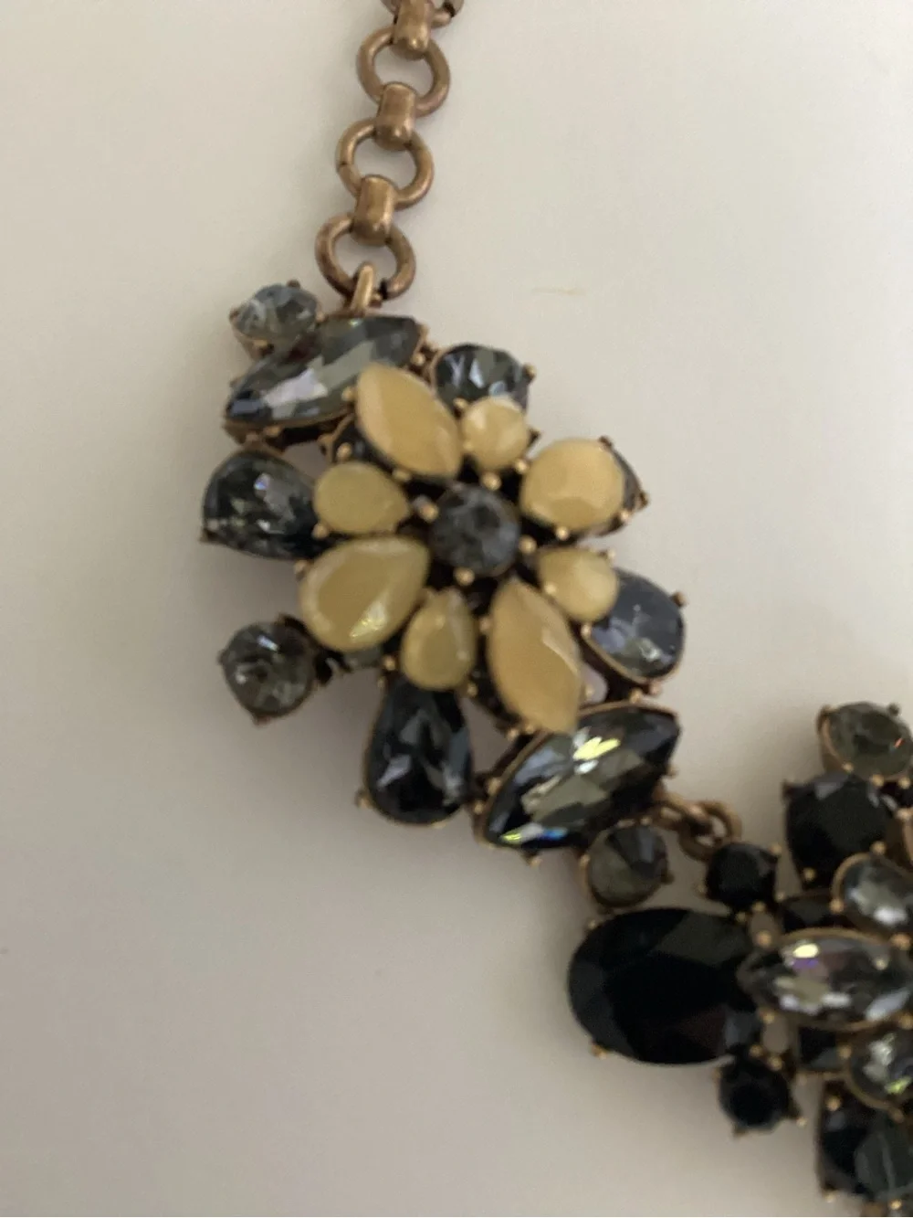 J. Crew Floral Crystal Statement Bib Necklace Black Gold Tone Maximalist